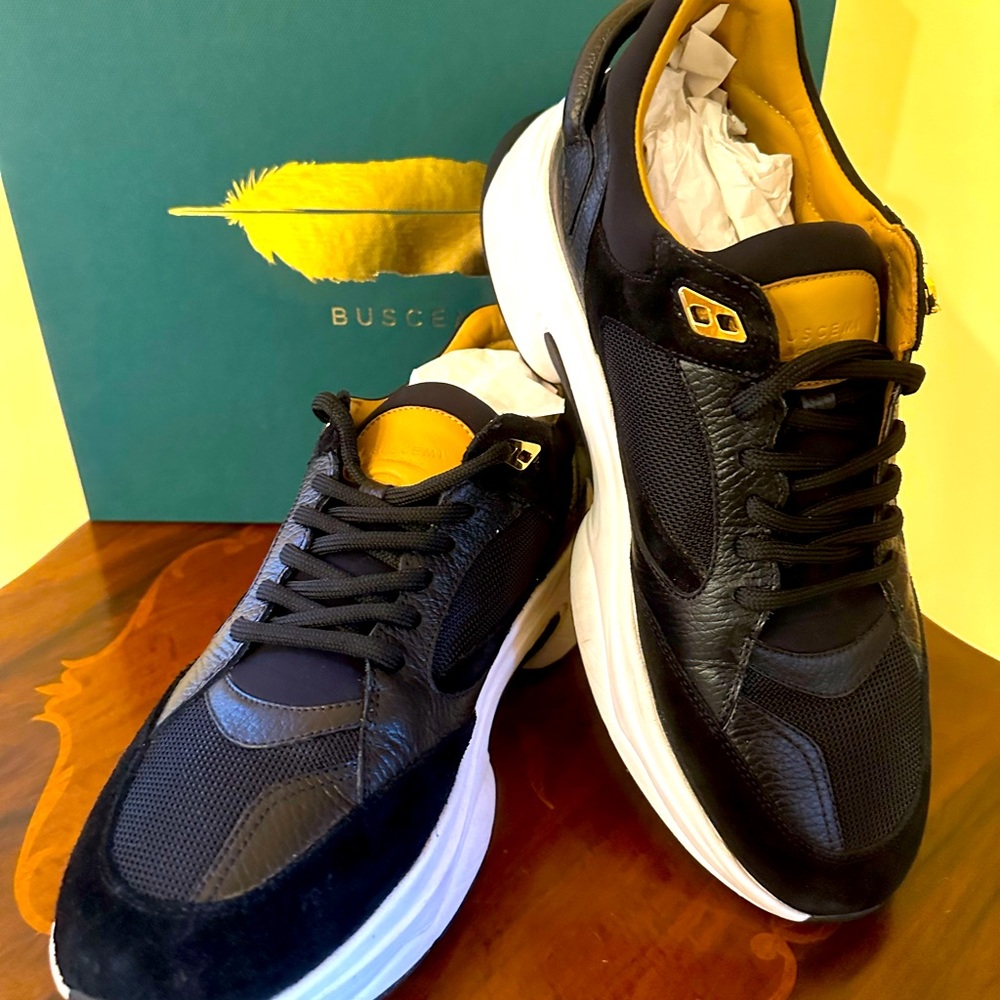 BUSCEMI VELOCE MIX LOW-TOP SNEAKERS IN BLACK